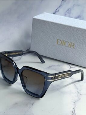 Dior Women's Translucent Navy Square Sunglasses with Gold Accent